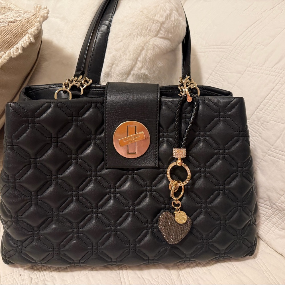 Kate Spade Astor Court Elena Black Quilted Leather Shoulder Bag 14.5x9.5 + charm - Picture 4 of 14